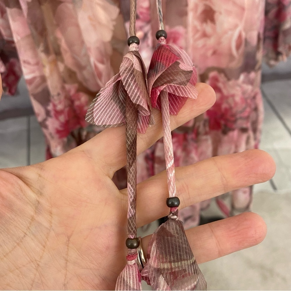Alex Marie 24W Pink Purple Floral Long Puffed Sleeve Mock Neck Tiered Hem Dress - Picture 11 of 14